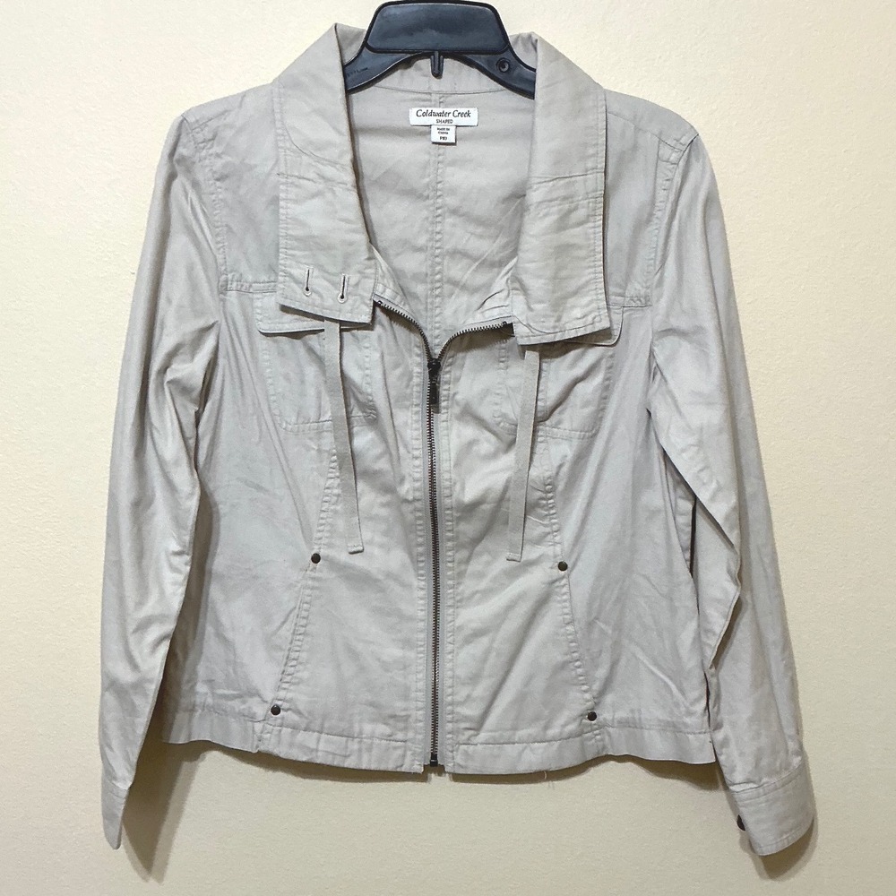 Coldwater Creek Womens Jacket P10 Beige Shaped‎ Full Zip Collared Career
